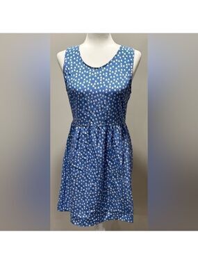 Anthropologie Needle & Thread Cornflower Blue & White Print Sleeveless Dress Med